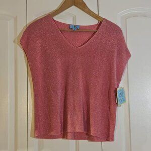 CeCe Women's Size L Blouse Shimmer Pink Barbicore Knit Sparkle Top